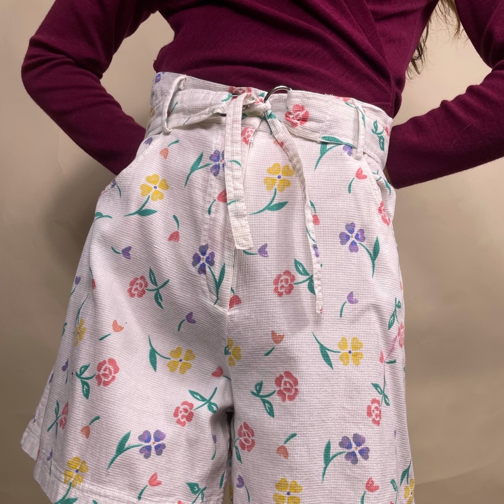 Vintage Krazy Kat waffle print high waisted floral print bermuda shorts Size XXL